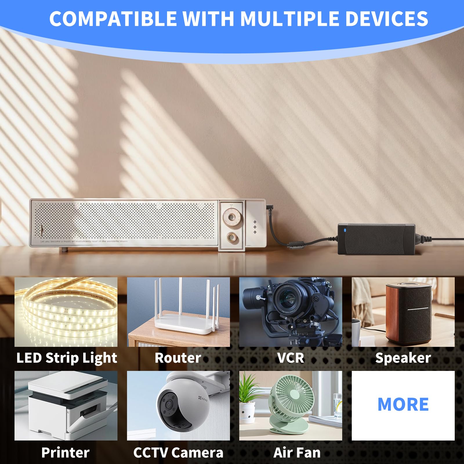 12V 10A Power Supply 120W 100V~240V AC to DC Adapter Converter Transformer,12 Volt 10 Amp Power Supply Adapter with 5.5mm x 2.5mm&2.1mm DC Output Jack for 12V Printe LED Strip Light CCTV Camera