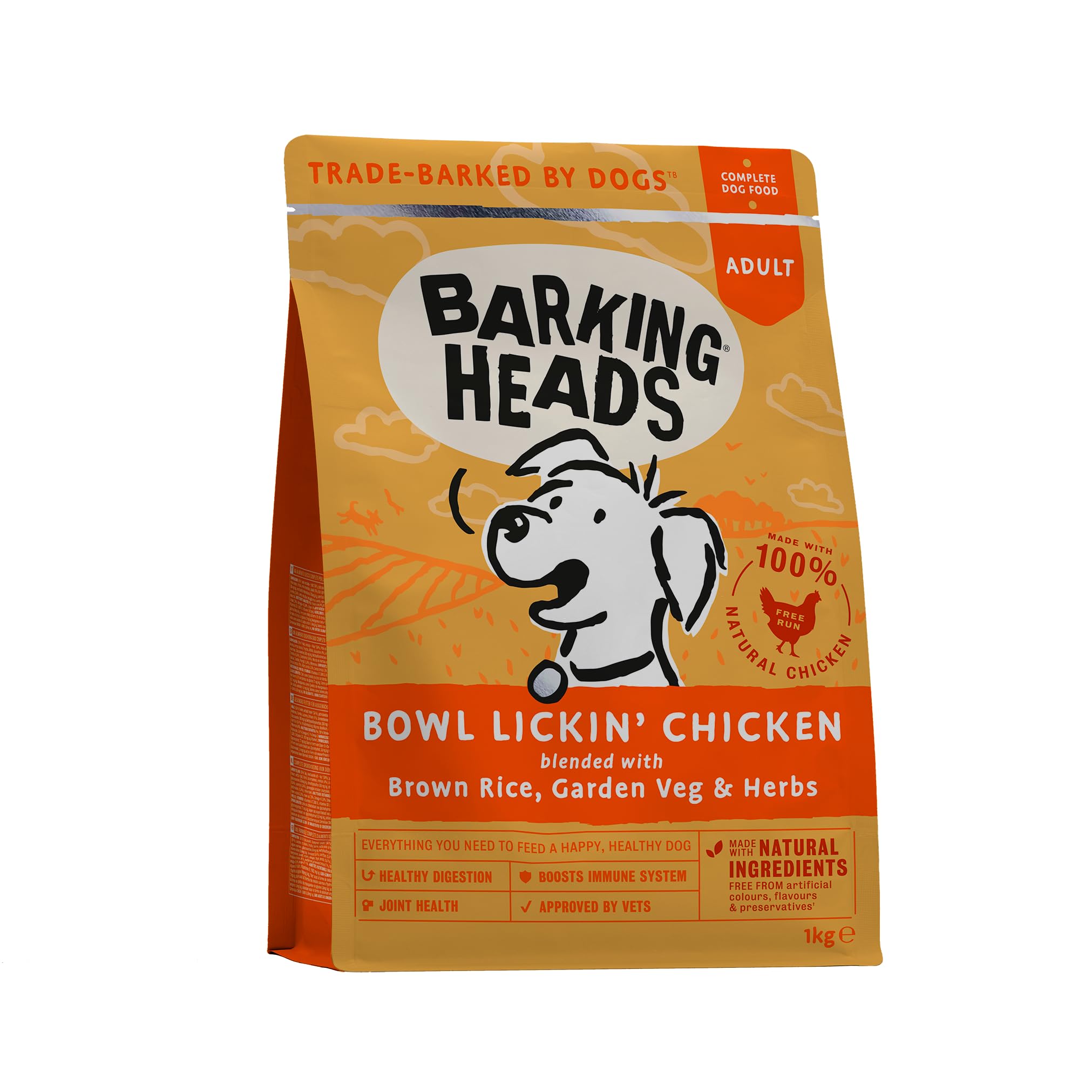 Barking Heads Complete Dry Dog Food 1kg x 4 - Adult All Hounder Bowl Lickin' Goodness Chicken - Natural Everyday Immunity & Vitality - Vet Approved