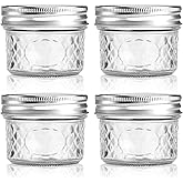 MOLADRI 4 oz/120 ml Clear Glass Storage Canister with Airtight Lid, Small Cute Decorative Mason Container Jar for Salad, Overnight Oats, Snacks, Yogurt, Cereal, Fruit, Spice, Sugar, Coffee -4 Pack