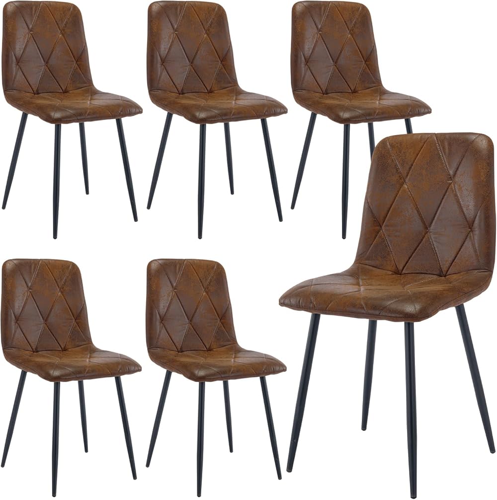 Artist Hand Set of 6 Dining Chairs Faux Suede Brown Metal Legs