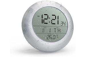 BXF SPORTS Bathroom Shower Clock Waterproof,Extra Large LCD Screen Shower Digital Clock,Moisture Proof,Anti Splash,Display Temperature, Time, Date and Day of The Week,Can be Adsorb, Stand or Hang