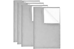SEVENWELL 4pcs Jewelry Polishing Cleaning Cloth Large 10'' x 12'' for Sterling Silver Jewelry Gold, Diamond, Platinum, Precious Stones, Coins (Light Gray)