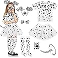 SOMSOC 8 Pieces 100 Days of School Girl Dalmatian Dog Costume Set 100 Days T-shirt Tutu Socks Headband Tail Tattoo Stickers
