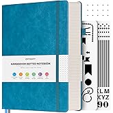 OFFIGIFT Bullet Dotted Journal Notebook, A5 Hardcover Dot Journal, 312 Numbered Pages Leather Journal, 100gsm No Bleed Paper Dot Grid Notebook with Index Pages for Women Men, 5.75" x 8.38", Blue