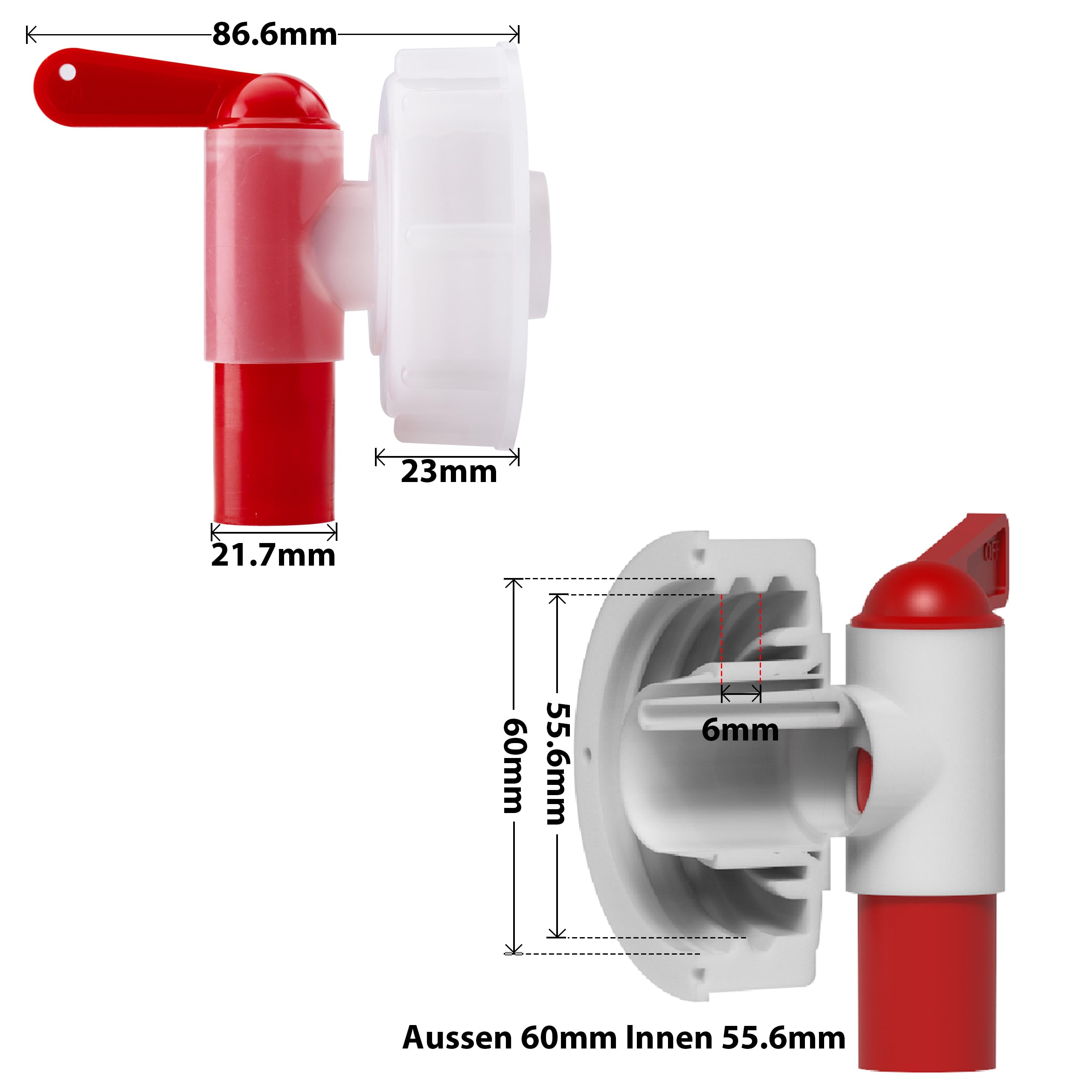 Auslaufhahn Dosierhahn DIN61 - Auslaufhahn/Dosierhahn Für 15-60 Liter Kanister - Kanister Zapfhahn Weiß-Rot(DIN 61 Gewinde Kanister) 3