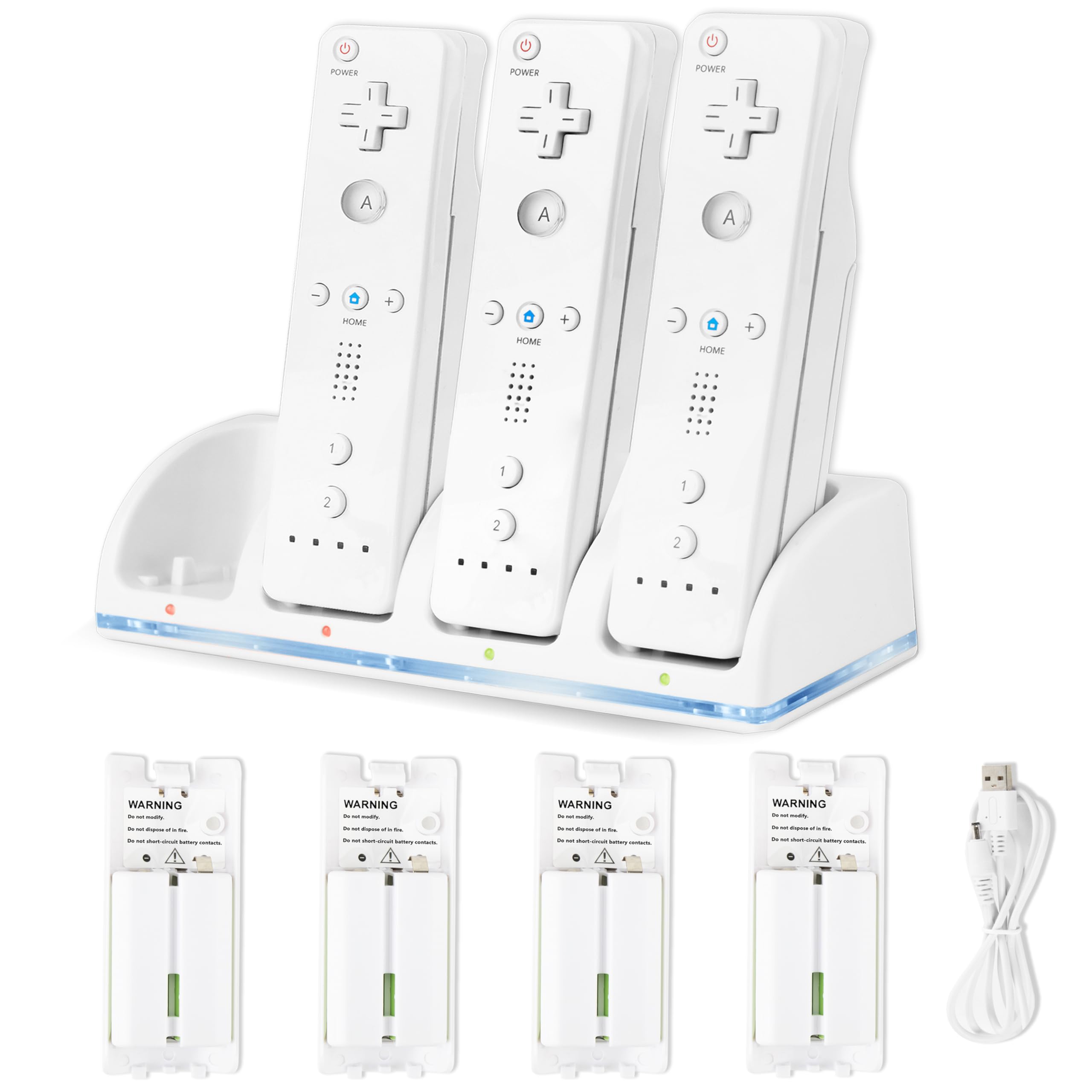 FoToxi 4 in 1 Charging Station for Wii/Wii U Remote Controller, with 4 Pack 2800mAh Rechargeable Battery Pack, 4 Port Remote Charging Dock, USB Charging Cord（Remote Not Included）