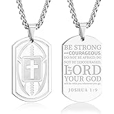 Easter Basket Stuffers - Football Bible Verse Cross Necklace for Men Stainless Steel Religious Gift Football First Communion Baptism Religious Sports Birthday Christmas Gifts Jewelry for Kids Boys Men Teens Boyfriend Husband