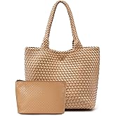MELOLILA Woven Leather Handbag - Large Tote Bag for Women - Fashion Vegan Leather Tote