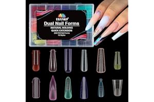 EBANKU Dual Forms for Poly Nail Gel, 288PCS 12 Colors Dual Nail Forms Extension Molds Stiletto Coffin Square Acrylic Nail Tips 12 Shapes for Builder Gel Manicure Nail Art Design Salon DIY at Home