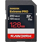SanDisk 128GB Extreme PRO SD UHS-I Card, Up to 250MB/s Read and 120MB/s Write, 4K UHD, Full HD, U3, V30, SDSDXXJ-128G-GSCIN