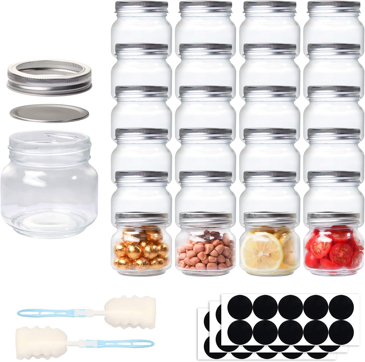 HWASHIN 8 OZ Mason Jars with Regular Lids and Bands(Silver), 24 Pack