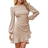 Byinns Women's 2026 Knit Sweater Bodycon Mini Dress Ribbed Long Sleeve Ruffle Hem Cocktail Party Sexy Fall Winter Dresses