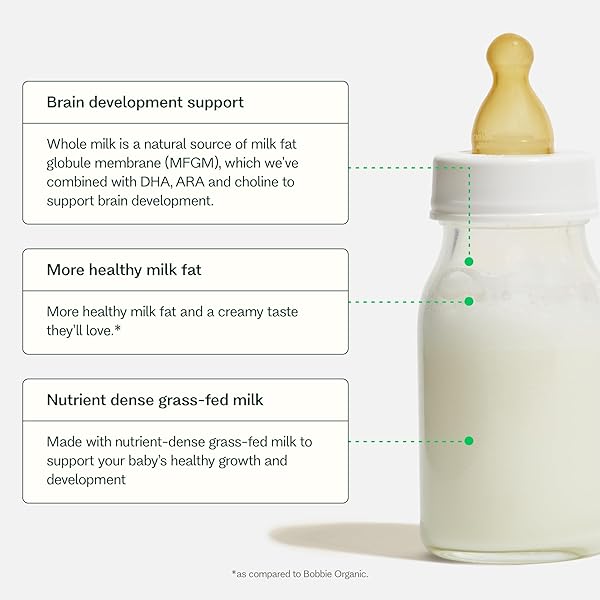 BOBBIE WHOLE MILK, GRASS FED BABY FORMULA WITH IRON, PLANT BASED DHA AND ARA, VITAMIN D AND PROTEIN BLEND MODELED AFTER BREAST MILK, FOR NEWBORN BABY TO 12 MONTH OLD, 14.1 OZ