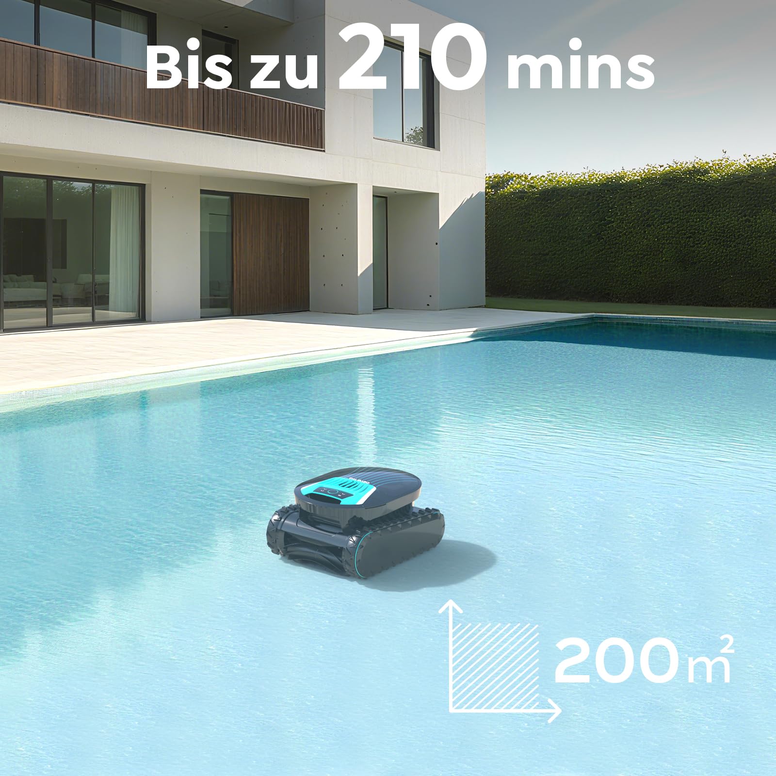 TALOSBO Pleco Pro Poolroboter Akku Wand und Boden, Wasserlinienreinigung, 210 Min Laufzeit, Doppelfilter, 3 Motoren System, Smarte App Steuerung, Kabelloser Poolsauger bis 200 m² 6