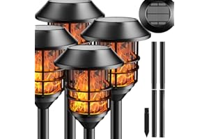 ZOOHAR Solar Outdoor Lights, Waterproof Pathway Torches, LED Metal Landscape Path Lights for Garden Patio Balcony & Pool (Pack of 4)