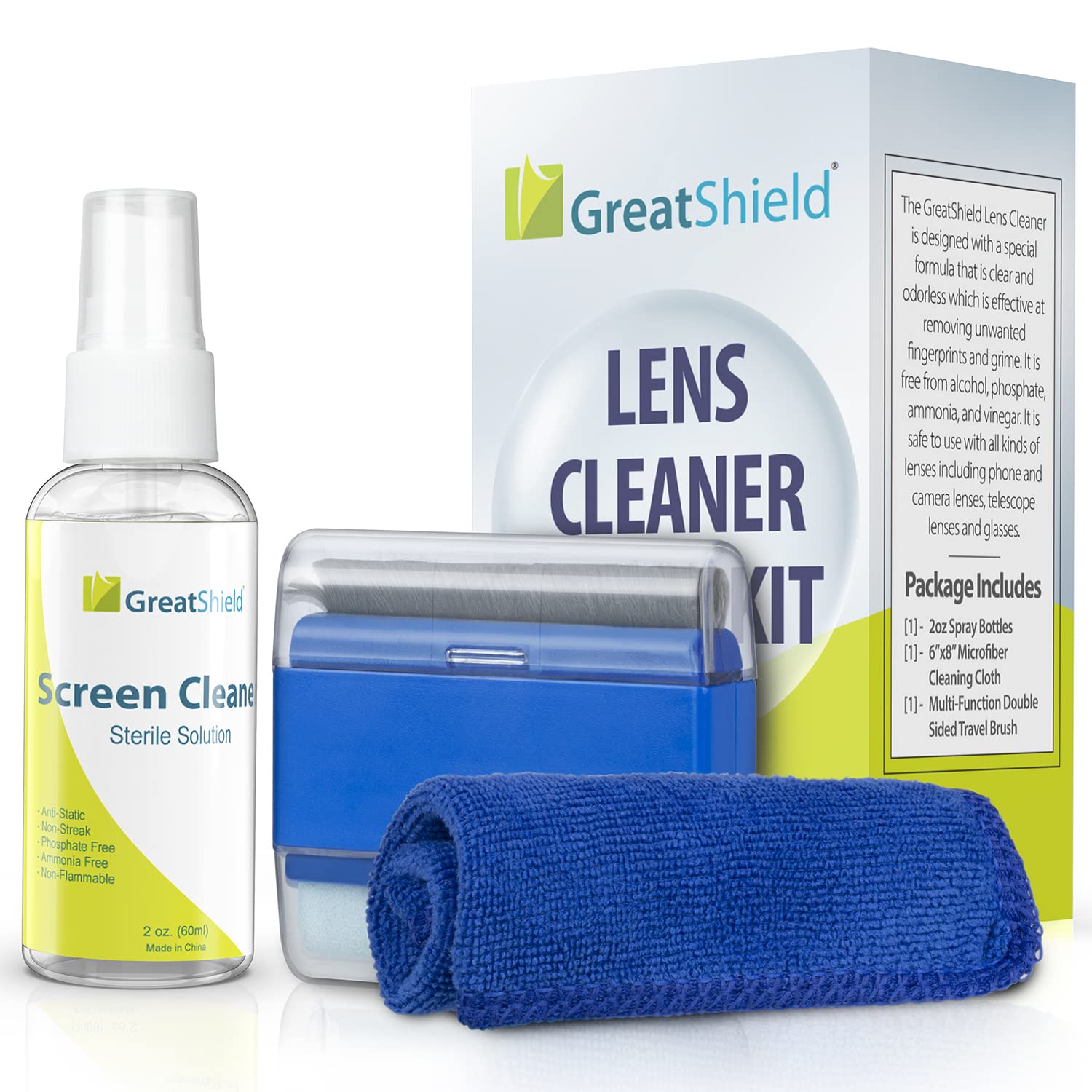 GreatShield Screen Cleaner with Microfiber Cloth and Brush, Screen Wipes, Streak Free, Anti Static Spray for LCD LED TV, Laptop, Computer Monitor, Phone, Tablet