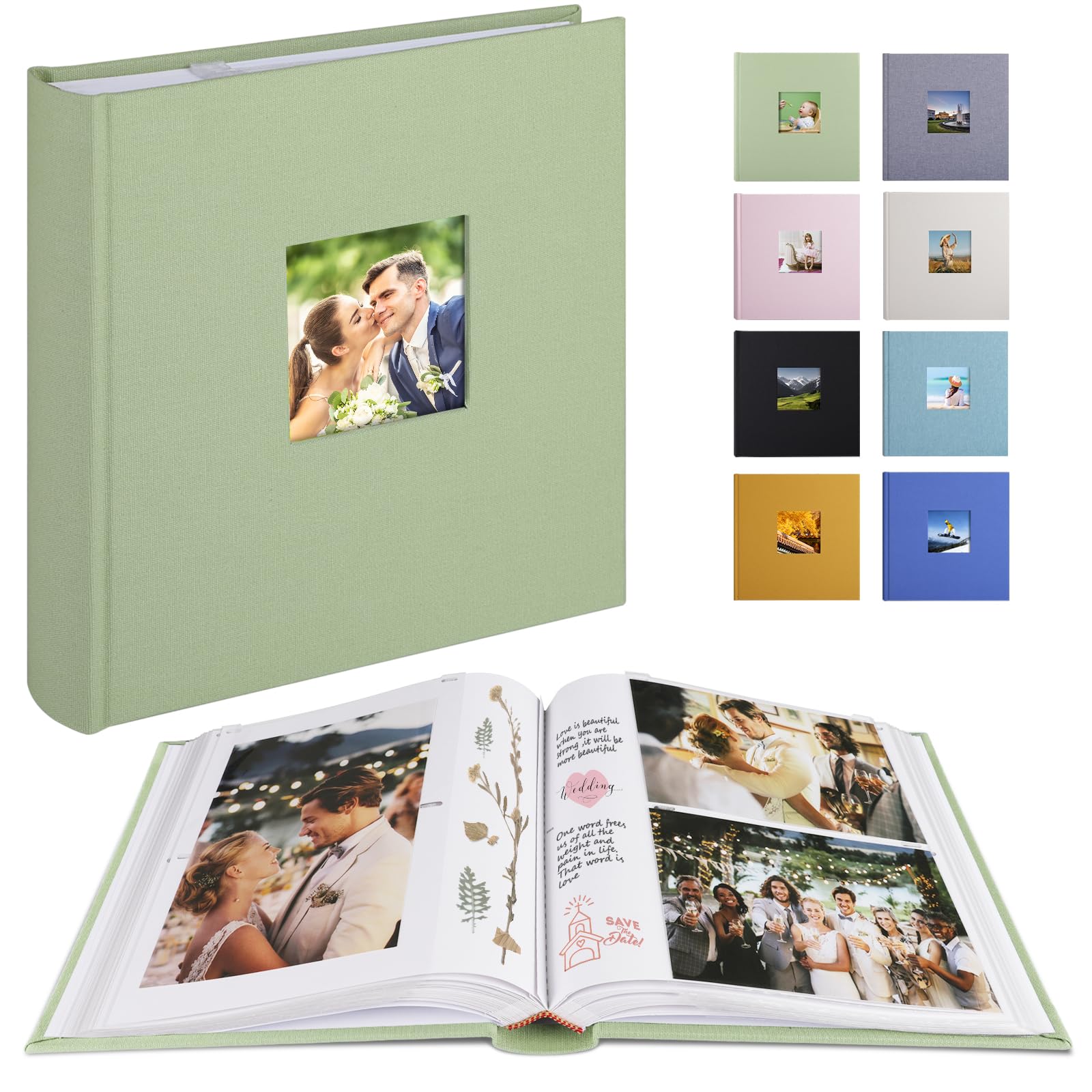Photo 1 of 1DOT2 Photo Album with Writing Space 50 Pages 4x6 Photos Hold 200 or 5x7 Pictures Hold 100, Linen Cover Small Photo Book Albums with Memo for Anniversary Wedding Baby (Sage Green)