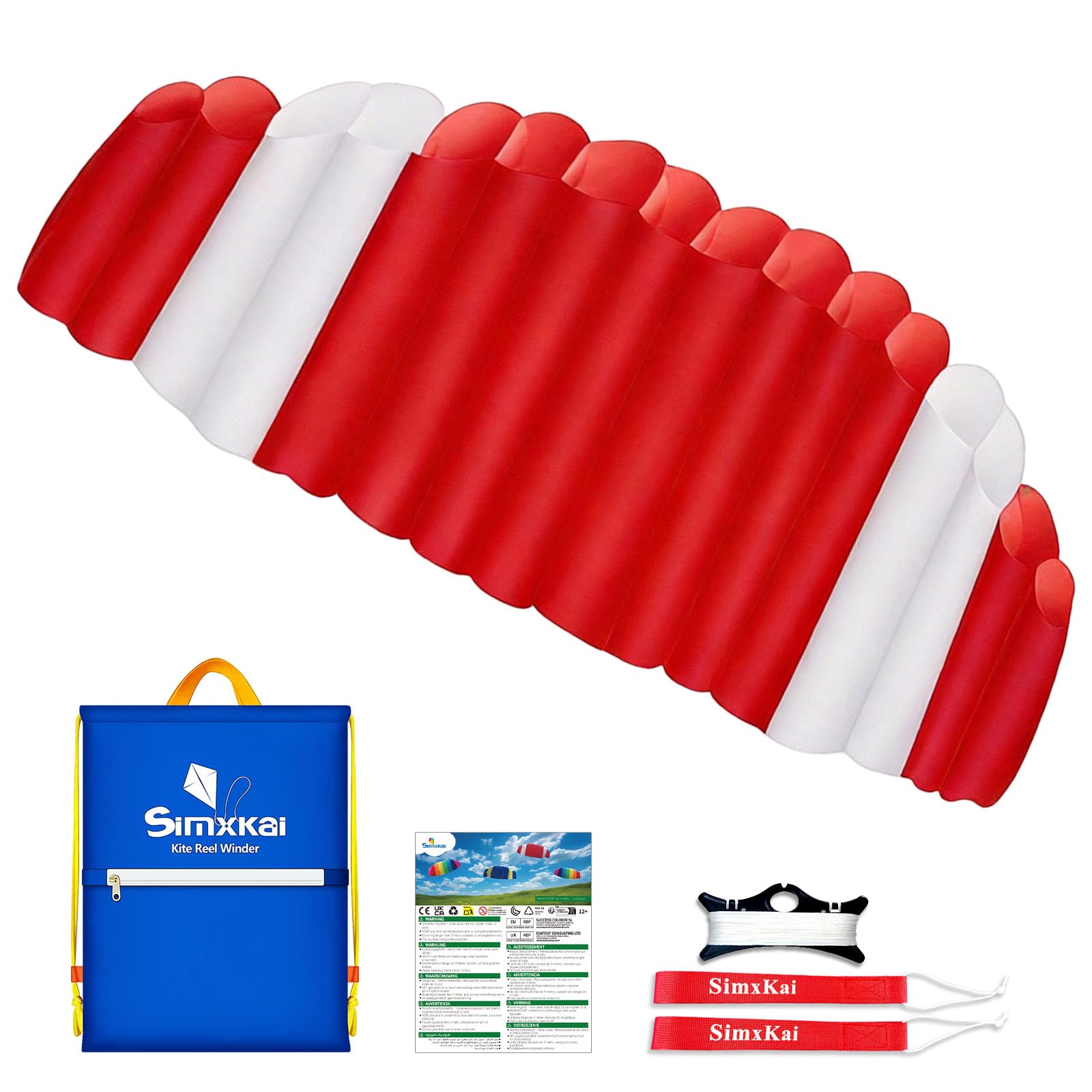 2.5 m, Two-line Mat, Kite for Children and Adults, 2 x 25 m on Winder with Loops, Kite from 8 Years (Red & White)