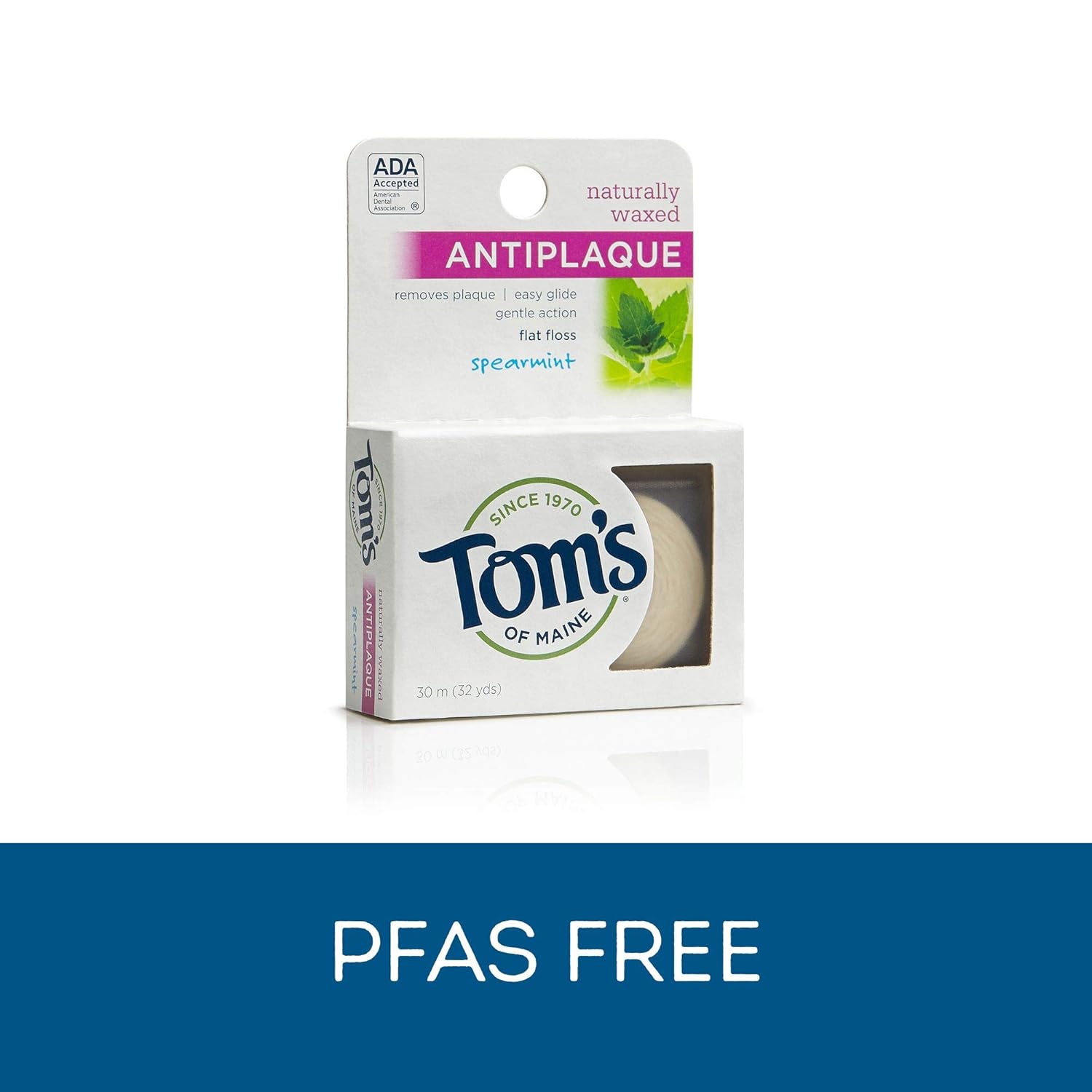 Tom's of Maine Natural Waxed Antiplaque Flat Floss, Dental Floss, Natural Floss, Spearmint, 32 Yards, 6-Pack : Dental Floss Toms : Beauty
