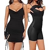 Popilush Corset Dress - Summer Club Outfits for Women Built in Bra Shapewear Drawstring Adjustable Ruched Mini Dresses