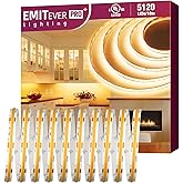 EMITEVER COB LED Strip Lights Warm White, 2700K Tape Light Premium High Density, DC 24V, 360+Lumens/ft, 5120LEDs/Spool, Ra 90+, 32.8ft/10m,UL Listed 5 Year After-Service(Power Supply Sold Separately)