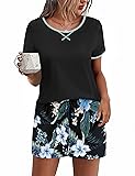 Ekouaer Women Pajama Set Casual Short Set Black and