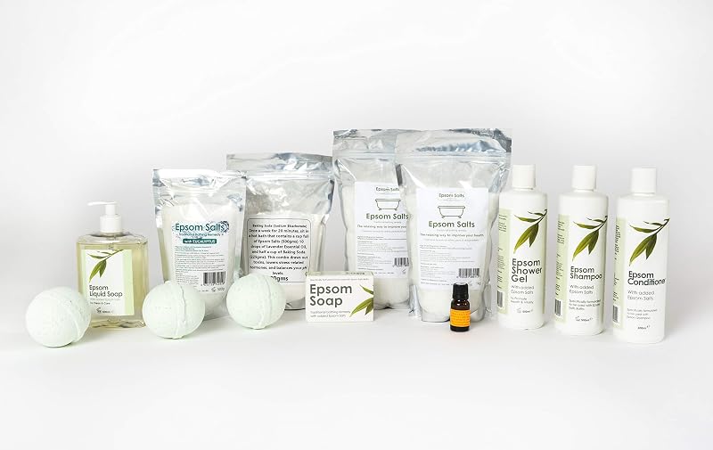 Epsom Luxury Bath Salts Gift Set 3pc Shower Gel Soap 1Kg Salts Bath Bomb