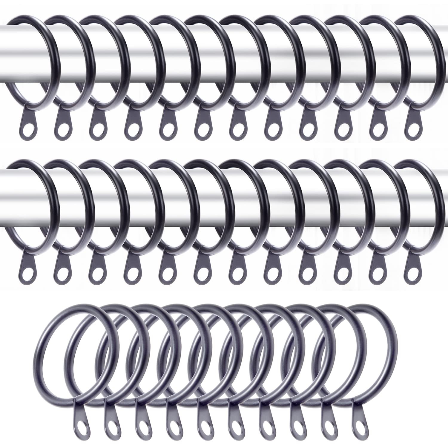 Metal Curtain Rings for Curtains and Rods, 30 mm Internal Diameter(black, 40 PACK）…