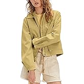 Yeokou Women Faux Leather Jacket Loose Lapel Long Sleeve Zip Up Coat Casual Fall Outwear with Pockets