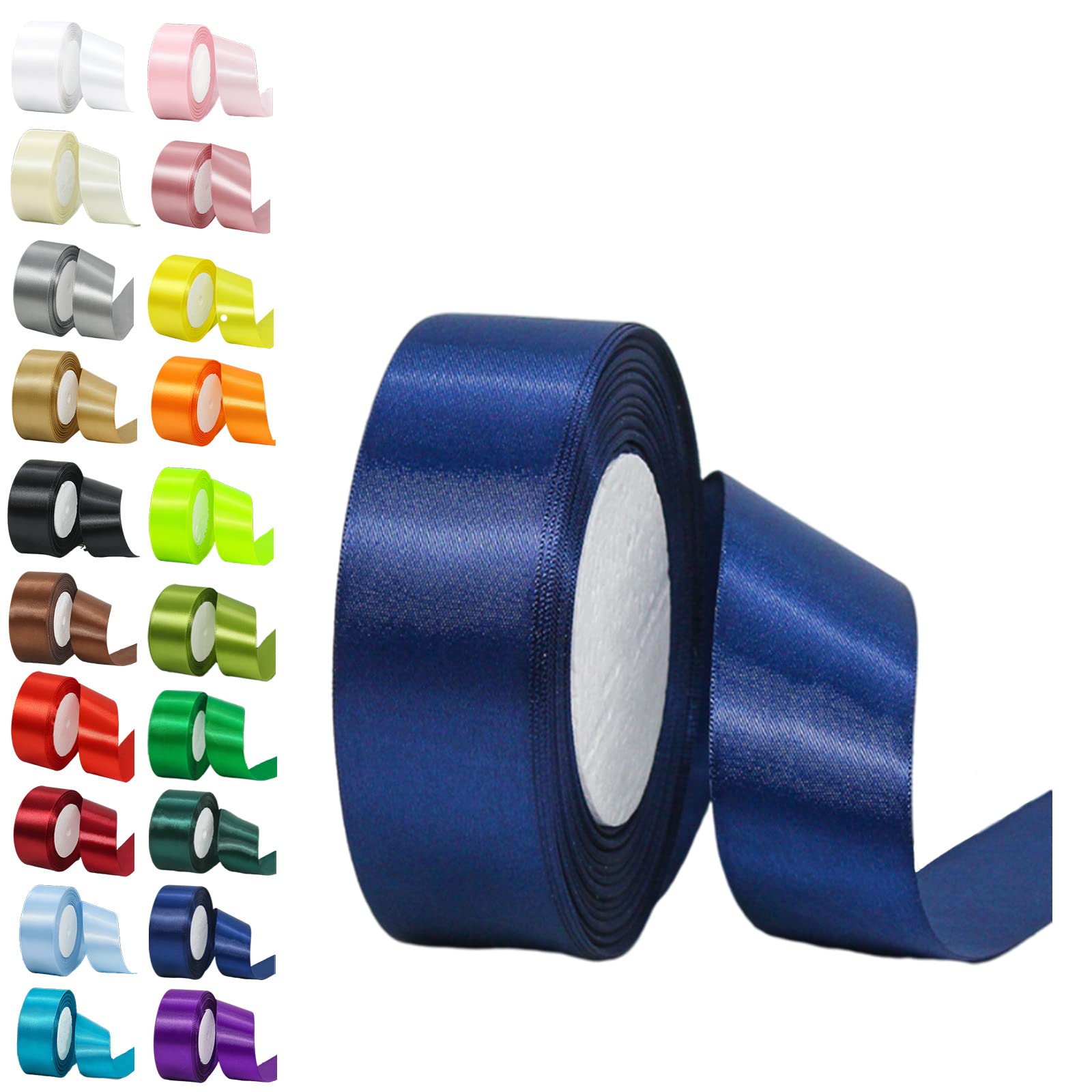 40mm Wide Dark Blue Satin Ribbon - 22M, 1.5Inch, Double Sided, Thick, Decorative, for Gift Wrapping, Wedding, Car, Sewing, Floral, Xmas Presents