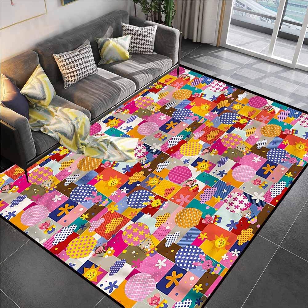 Area Rug Print Large Rug Mat Kids, Cute Animals Air