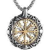 HZMAN Viking Vegvisir Norse Compass Stainless Steel Necklace Double-Sided Hollow Engraving Sun Totem Pendant Norse Amulet Jewelry