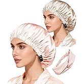 Hair Bonnets 3Pcs Satin Bonnet For Sleeping Silky Bonnets Womens Silk Bonnet Night Caps Curly Hair Sleep Cap For Women