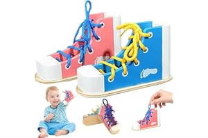 2Pcs Shoe Tying Practice for Kids, Wood Lacing Sneaker Shoe Tying Practice Learn to Tie Shoes Tie-Up Educational Toys Montess
