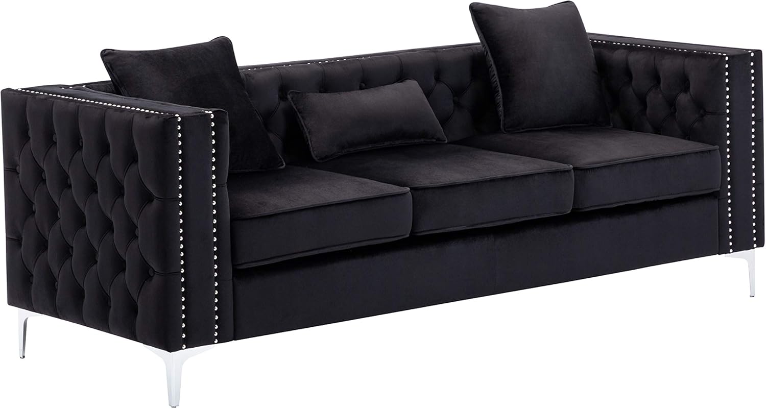 lilola home lilola lorreto velvet sofa black