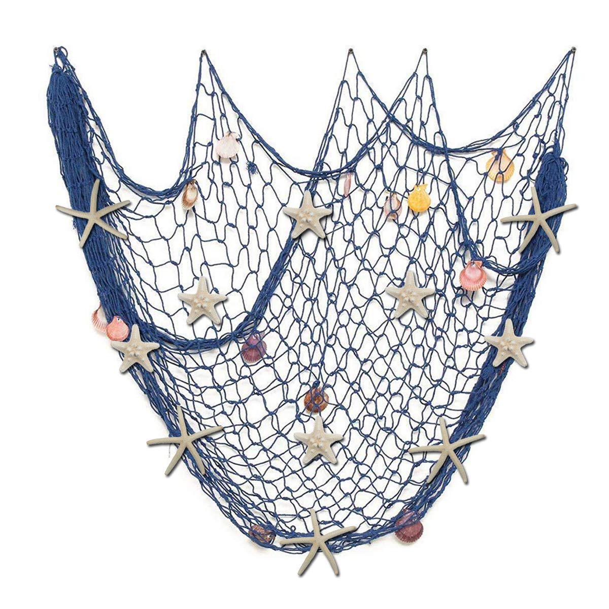 Fangoo Nature Fish Net Wall Decoration with Colorful Sea Shells and Natural Starfish Ocean Themed Mediterranean Style Fishing Net for Beach Party,Wedding,photography Wall Decoration (Blue 200x150cm)