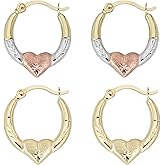 AVORA Gold Heart Creole Hoop Earrings - 10K 3-Tone or 14K/10K Yellow Gold