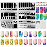 EVERJOYCRAFT 6 Sheets Nail Stamping Plate Basic Design Nail Art Stamp | Stainless Steel French Manicure & Color Blocking Print Nails Stencils with Stamper and Scraper for Women DIY Design Manicure
