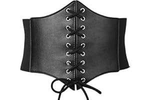 XZQTIVE Black Corset Waist Belt for Women, Wide Elastic Tie Waspie Belt for Dresses 4.7inch
