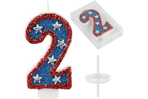 AKURIEEY American Flag Birthday Candle Red Blue Sequin Number 2 Candle Perfect for Independence Day and Captain America Birthday Party Decorations Favors