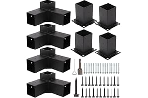 INUSBOJIE Pergola Brackets Kit 8Pcs with 4Pcs 3 Way Right Angle Corner Brackets and 4Pcs Post Base for Gazebos,Garden,Patio,Wood Beams 4''x4'' Lumber (Actual: 3.8x3.8'')