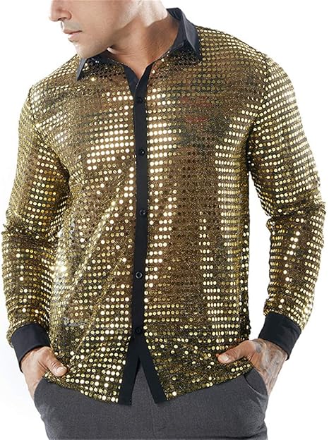 Dyhxuan Pailletten Hemd Herren - Glitzer Shirt Für Disco & Karneval