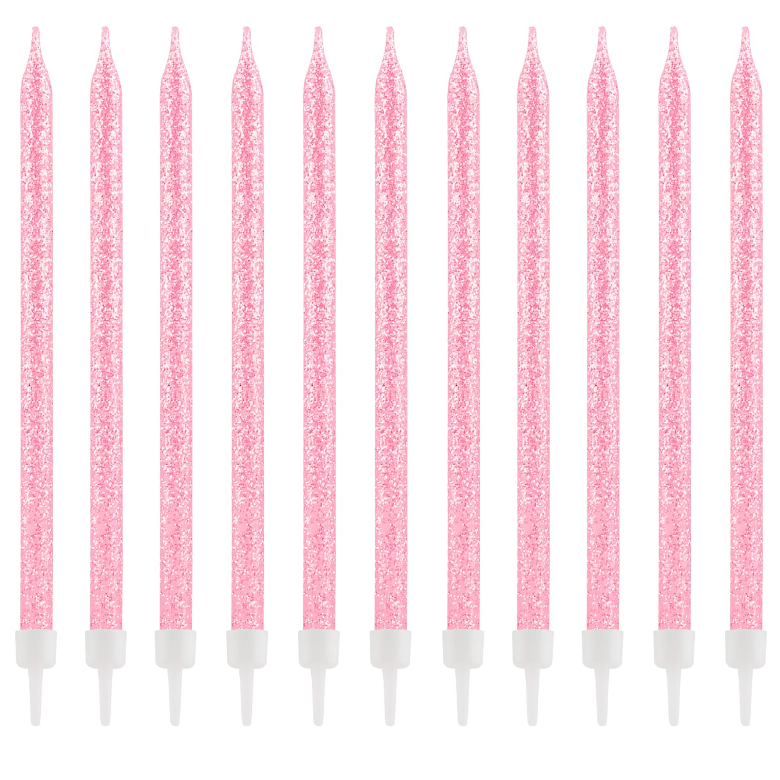 Zi Lan 24-Count Glitter Long Thin Birthday Candles, Pink Long Stick Cake Toppers Set for Birthday Party Wedding Anniversary Decorations Supplies