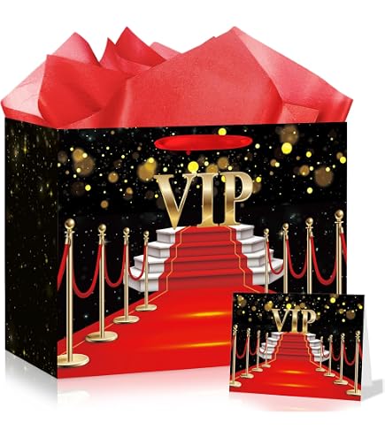 16 PCS VIP Gift Bags For Parties - Hollywood Movie Theme Red Carpet Goody Bags With Handles