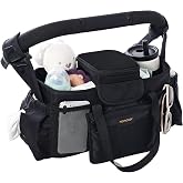 Momcozy Extra-Large Stroller Organizer Max with 2 Insulated Cup Holders | Food-Grade Pacifier Bag with Anti-Slip Straps, 3-Way Carry, Detachable Pouch, Fits for UPPAbaby and Doona