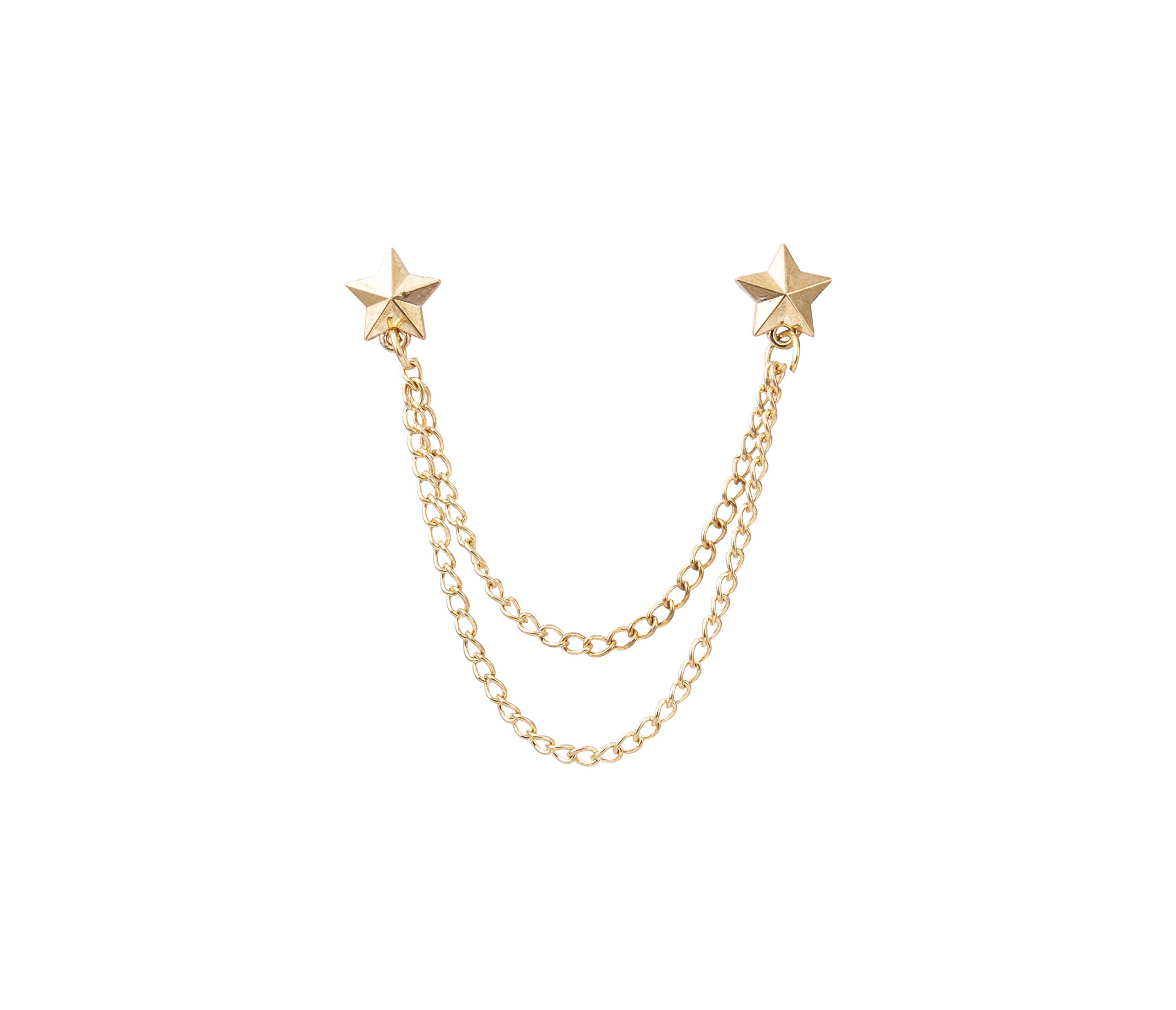 Brooch Lapel Pin for Men Men's Double Star Chain Tassel Suit Collar Brooch Lapel pin