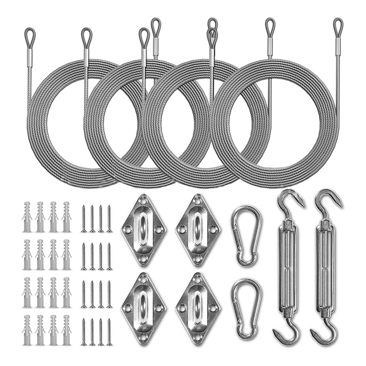 ZONADAH 6mm 304 Stainless Steel Wire Awning Attachment Set, Heavy Duty Sun Shade Sail Canopy Hardware Kit for Square, Rectangle, Pergola Fixing Accessories Backyard Swimming Pool