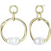 Amazon Essentials (Demi's Pick) Baroque Pearl Women's Hoop Earrings - Gold-Tone Fine Silver Plated Open Circle Design