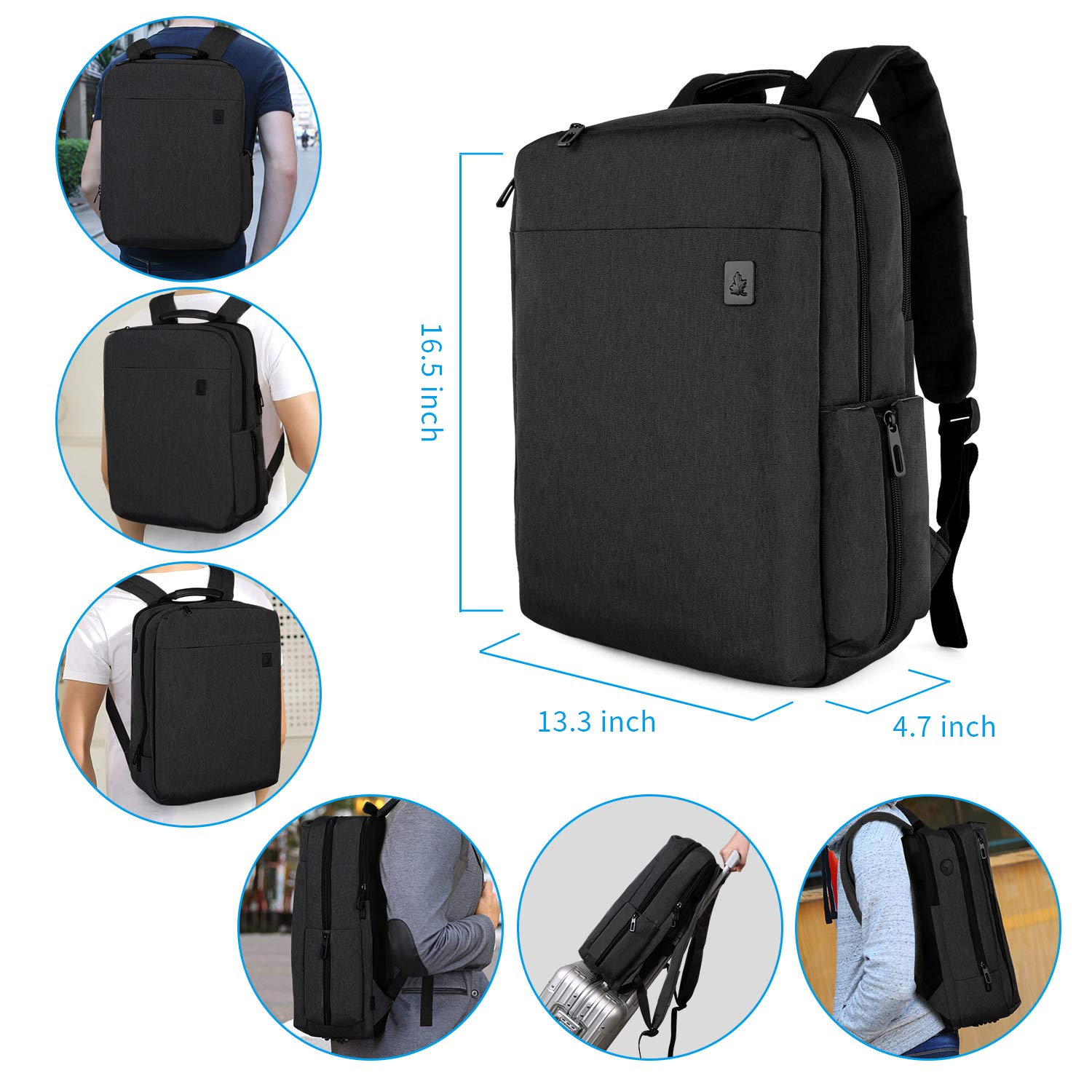 Cai 7331 Large Business Travel Backpack, Durable Multi-Functional Water Resistant, School College Commuting Bag with Headphones Port and luggage strap 15.6 \