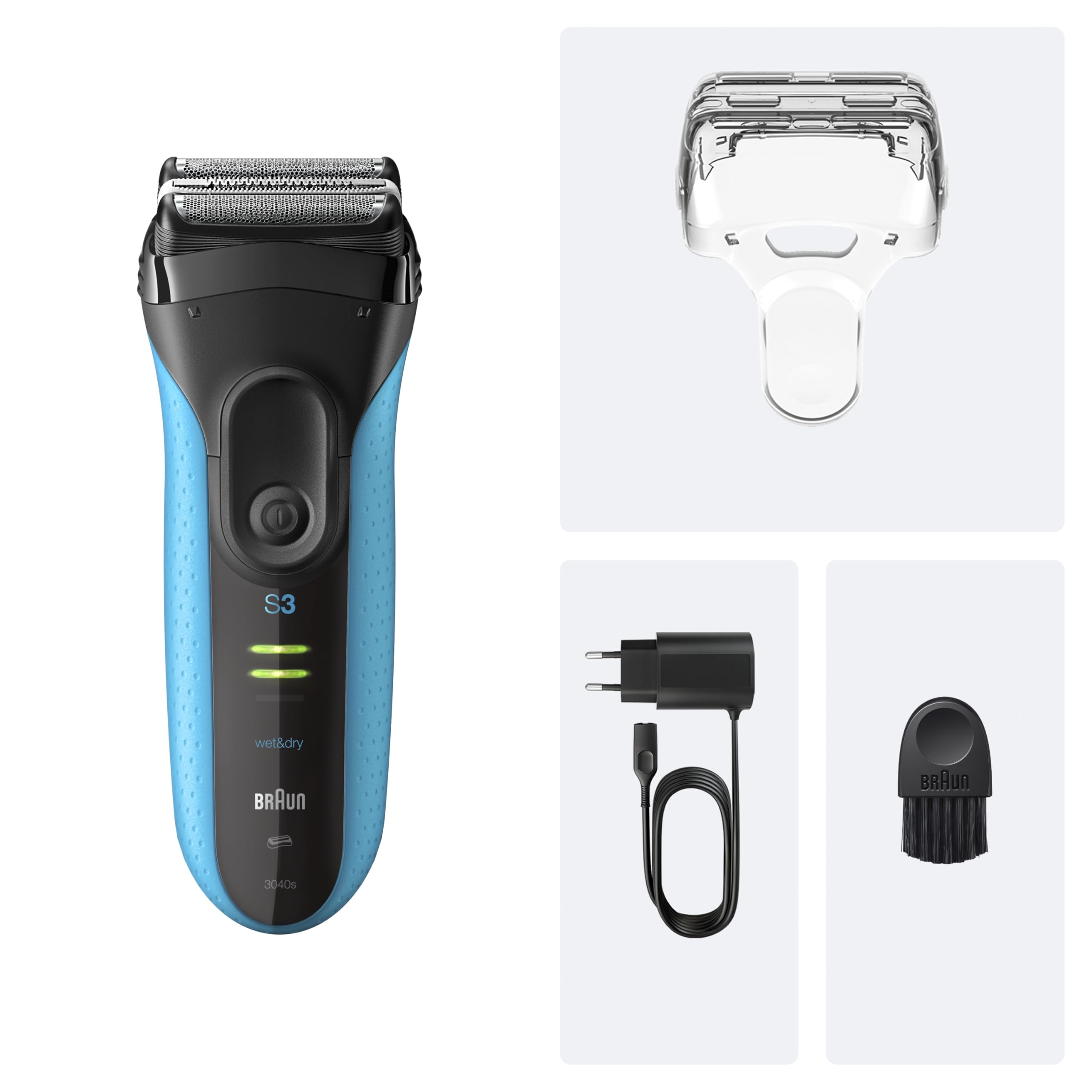 Braun Series 3+ Rasierer Herren Elektrisch, Elektrorasierer, 3 Flexible Klingen, Rasierapparat, Effizienter MicroComb Mitteltrimmer, Präzisionstrimmer, Nass- & Trockenrasierer für Männer, 3040si, Blau 6